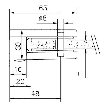 Velika stezaljka za staklo za montažu na zidove od 6, 8  i 10 mm