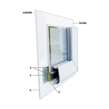 Sustav plastičnih okvira za postavljanje na prozorsko staklo „Feko", srebrno eloksiran, s kosim ugaonim spojem (45°)